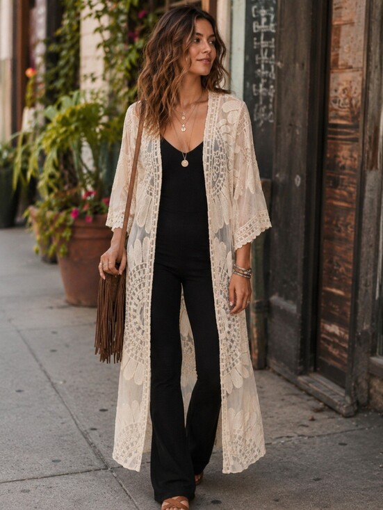 Rebellion Again Tops - Rebellion Again Size Small Fully Open Ivory Embroidered Lace Kimono Duster Beach